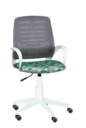 Кресло Ирис WHITE сетка W-02 (серая)/ ткань Т58 (мячики на зеленом) (подлокот.084) белая крестовина в Нягани - nyagan.mebel-tymen.ru | фото