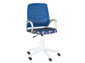 Кресло Ирис WHITE сетка W-05 (синяя)/ткань Т55 (космос на синем) (подлокот.084) белая крестовина в Нягани - nyagan.mebel-tymen.ru | фото