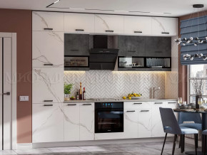 Кухня Техно 3м Компоновка №2 (Мрамор белый/Бетон графит) в Нягани - nyagan.mebel-tymen.ru | фото