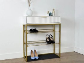 Обувница Вельвет белое дерево/белый матовый/золото в Нягани - nyagan.mebel-tymen.ru | фото