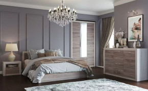 ОКТАВА  СПАЛЬНЯ №ДКХ-1 (2С4Я, 3С2Я с зерк., кровать, тумба прикров.) дуб клабхаус серый в Нягани - nyagan.mebel-tymen.ru | фото