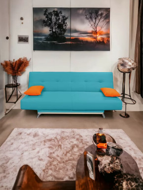 Прямой диван манго 2 Нео Азуре/Подушки Нео Оранж в Нягани - nyagan.mebel-tymen.ru | фото