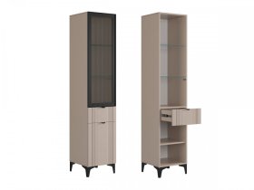 Шкаф однодверный (со стеклом) Рич кашемир/фрапучино матовый/черный в Нягани - nyagan.mebel-tymen.ru | фото