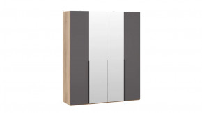 Шкаф для одежды (580) с 2 глухими и 2 зеркальными дверями «Порто» Яблоня Беллуно, Графит софт в Нягани - nyagan.mebel-tymen.ru | фото