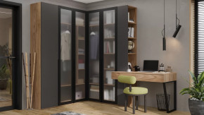 Спальный гарнитур «Порто» №5 Яблоня Беллуно/Графит софт/Стекло сатин черное в Нягани - nyagan.mebel-tymen.ru | фото