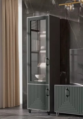 Стеклопенал Квадро М-1 серый графит/софт пестовый в Нягани - nyagan.mebel-tymen.ru | фото