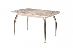 Стол Бостон-3 раздвижной, ваниль, фотопечать/хром триумф в Нягани - nyagan.mebel-tymen.ru | фото