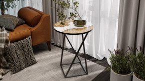 Стол журнальный ДП 1-03-05 исп. 2 Черный, Стекло с рисунком Слэб белый в Нягани - nyagan.mebel-tymen.ru | фото