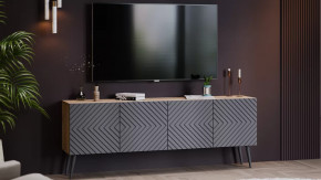 Тумба ТВ с опорами Танго Дуб крафт золотой/Холст вулкан в Нягани - nyagan.mebel-tymen.ru | фото